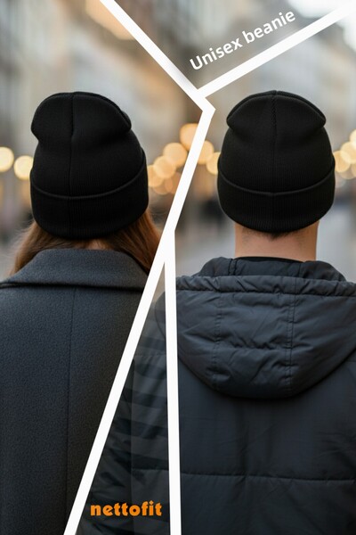 nettofit Black Leather Unisex Winter Wool Beret - with Label Detail