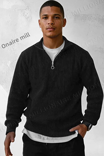 Millionaire Ανδρικό χειμωνιάτικο πλεκτό πουλόβερ με μαύρο ζιβάγκο με φερμουάρ