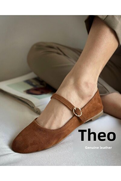 Zuum حذاء باليرينا نسائي من Teo مصنوع من الجلد الطبيعي بنسبة 100% وجلد الغزال...