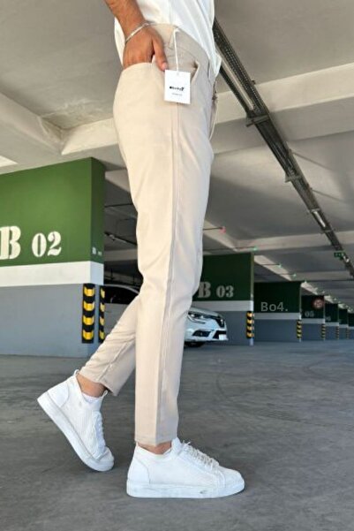 hello7 Ανδρικό ποιοτικό κρεμ χρώμα Lycra Italian Cut Κομψό και άνετο υφασμάτινο παντελόνι για όλα τα μέσα