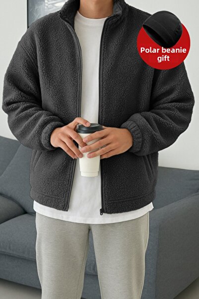 GHASSY CO. Men's Heat Thermal Underwear Outer Sherpa Autumn Winter Full Zip Plush Fleece Sweatshirt