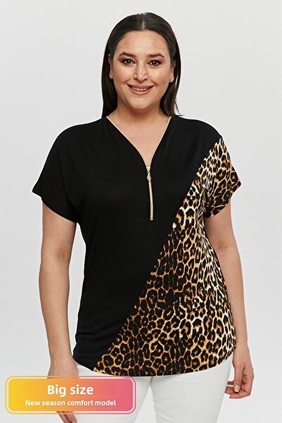 tarzımsüper Tricou cu tunică din bumbac pieptănat cu mânecă scurtă, cu fermoa...