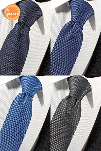 BLC Basic Line Co. مجموعة من 4 ربطات عنق ومنديل مميزين باللون الأزرق الداكن والأزرق الطيار والأزرق النيلي والألوان الدخانية