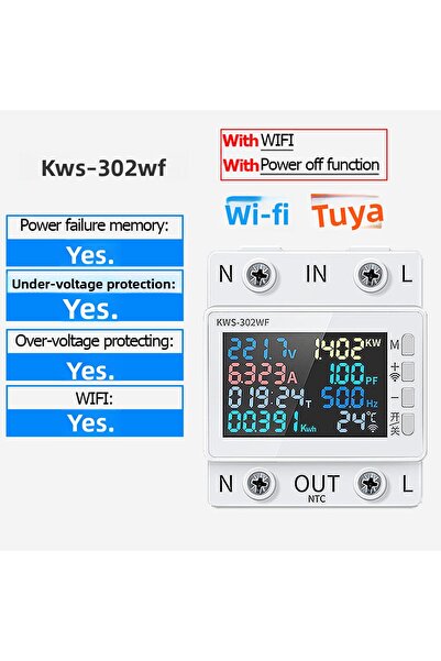Choice1 KWS-302WF Tuya WiFi 8in1 Power Meter 2P AC Energy Meter APP Control 1...
