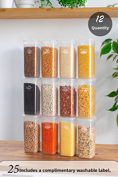 Porsima Org-432 Labeled 12-Piece Jumbo Size - Pulses Storage Container - Food Storage Container Set Transparent 1900 ml