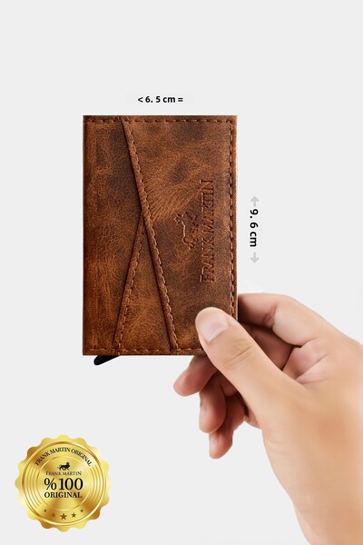 Frank Martin Boxed Thin Unisex Automatic Mechanism Leather Multi-Eye Model X Smart Credit Card Holder