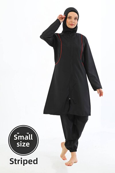 MEBA Large Size Parachute 4-Piece Zippered Black Full Covered Hijab Swimsuit