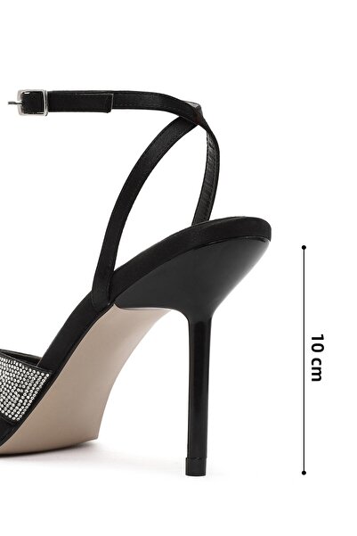 Derimod Women's Black Ankle Buckle Stone High Thin Heeled Shoes Sandals 25Sfe3916Ts