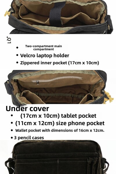 Cappadocia Vintage K4009 Ephesus Casual Shoulder Postman Antique Black 14 Inch Laptop School Travel Daily Vintage Cotton Bag