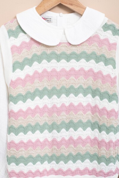 Cansın Mini Beige Knitted Sweater, Muslin Shirt and Girl's Trousers 3 Piece Set 20671