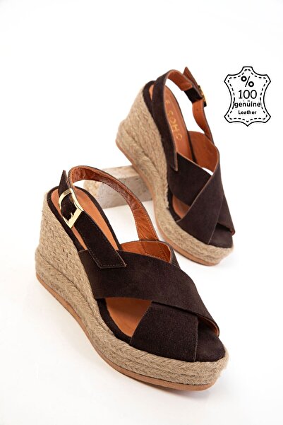 SOHO Brown Suede Genuine Leather Women's Wedge Heeled Shoes 20682