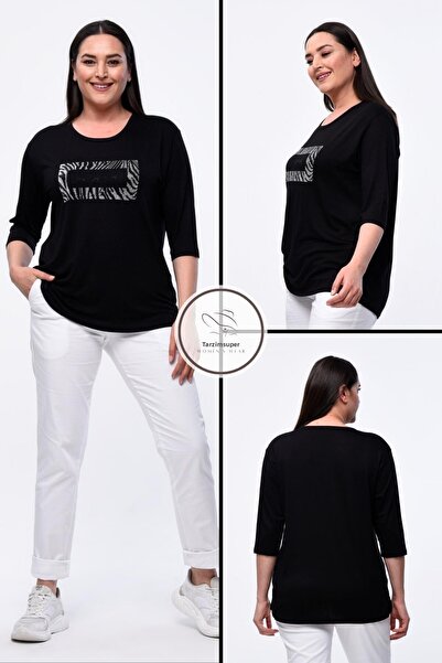 tarzımsüper Large Size New Season Casual Comfort Model Written Printed Stone Embroidery Half Sleeve Mother 4 Seasons Blouse