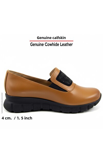 Erkan Saçmacı Morena Taba Genuine Cowhide Leather Stoned Round Toe Casual Shoes