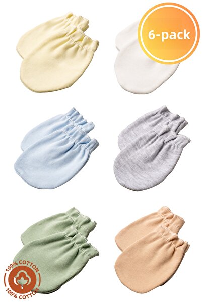 Miniel مجموعة قفازات أطفال مرنة من القطن العضوي الممشط لحديثي الولادة للجنسين مكونة من 6 أزواج