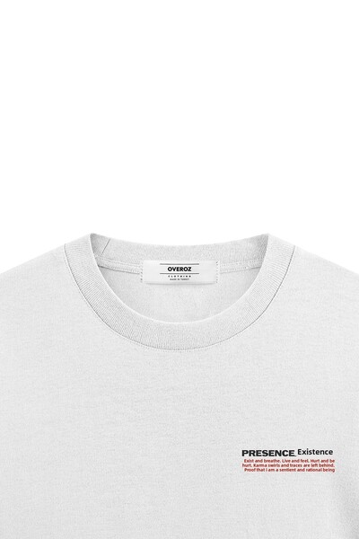 Overoz Bílé oversize tričko Presence Existence – potisk na zádech, unisex, 1217