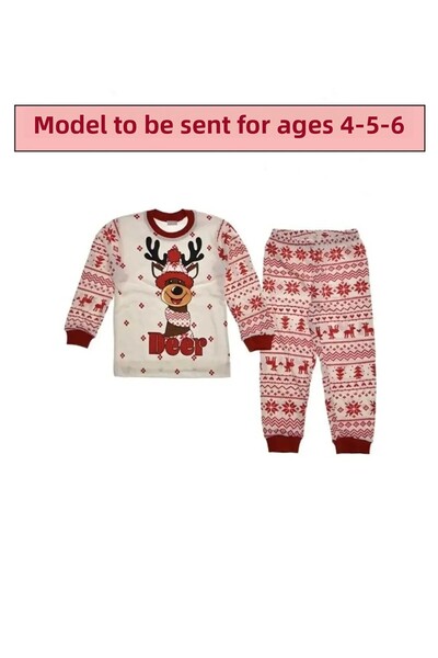Bilge Trend Újévi, karácsonyi, újévi szarvas mintás 100% pamut gyermek pizsama szett (1 darabos pizsama szett)