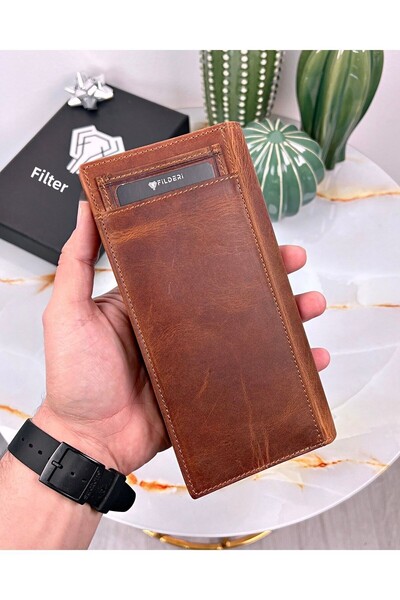 Fil Deri With Phone Compartment - Genuine Leather - Magnetic - Multi-Compartment - Wallet and Card Holder Vintage Leather 2047