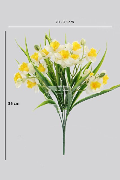 Yapay Çiçek Deposu Buchet de flori artificiale de narcise, 15 bucăți, textura umedă, 35 cm, alb