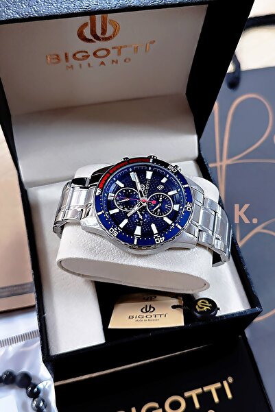 Bigotti 5 Atm Waterproof Men's Wristwatch - Silver Color, Steel Band, Gift Bracelet - Bme2022C3