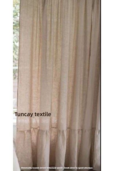TUNCAY TEKSTİL En X Size 100% Natural Ruffle Basement Linen Pleatless Curtain - Shaped Sizes
