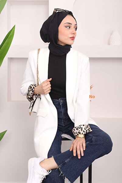 İmajButik Λευκό σακάκι με διπλό γιακά με τσέπες