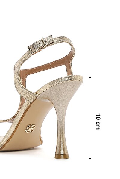 Derimod Women's Gold Ankle Strap Patterned Leather Thin High Heels Shoes Sandals 25Sfd1614My