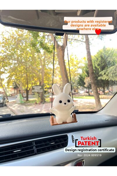 BEVATİR هدية زينة مرآة الرؤية الخلفية للسيارة على شكل أرنب متأرجح