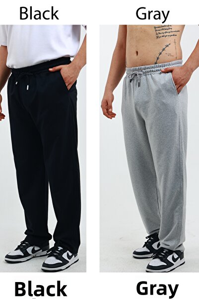 OXVİN Φούτερ Walker Baggy Oversize - Φαρδύ πόδι, 2 κλωστές, μεσαίου πάχους, μακρύ μαύρο γκρι (αρχική εφαρμογή)