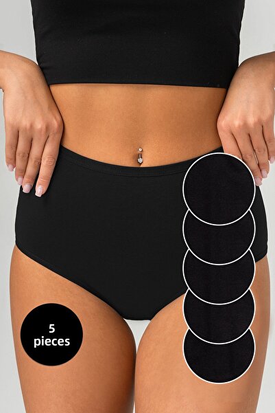 Happy Fox Női, magas derekú lycra pamut bugyi 5 csomag - nagy méretű fekete
