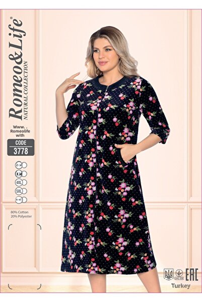 ROMEO LİFE Γυναικείο φόρεμα με φερμουάρ από βαμβακερό βελούδο μεγάλου μεγέθους 3778