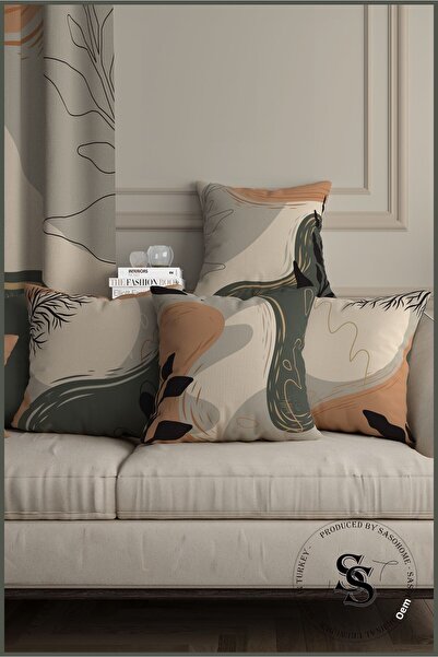 Saso Set de 4 perne din catifea cu imprimeu digital cu model de pictură verde suprareală