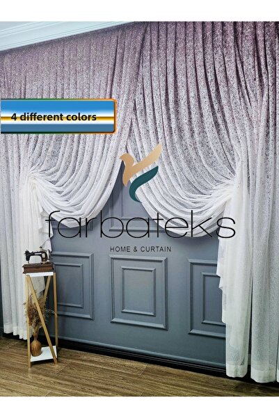 farbateks Top Colored Powder Pink Sprinkle Theater Double Breasted Tulle Curtain