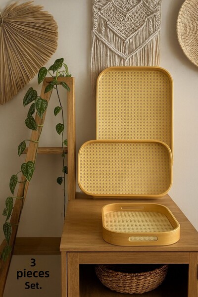 NEWNOW Hazerancraft Hazeranli Bamboo Tray Set of 3 (45 cm - 40 cm - 33 cm) |   Stylish and Durable Presentation Tray