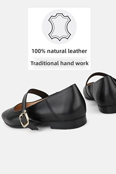 TUNAELLİ WOMEN'S BLACK GENUINE LEATHER NUMBER 34-35-41-42 STRAPPED SHOES