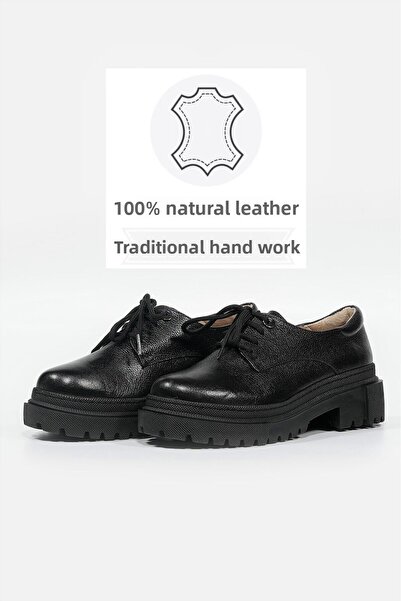 TUNAELLİ Dámské černé boty Oxford z pravé kůže, velikost 35-41, se šněrováním