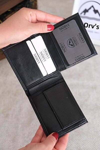 Norvi Leather Genuine Leather Wallet with Coin Compartment Black 1021