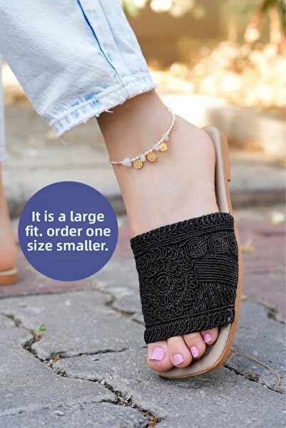 Modafırsat Women's Black Lace Detailed Comfortable Slippers New Season Knitted Embroidered Summer Slippers Outdoor and Home Slippers