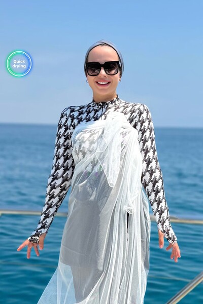 Ka Hijab Island Surf 4 Piece Hijab Swimsuit - Black