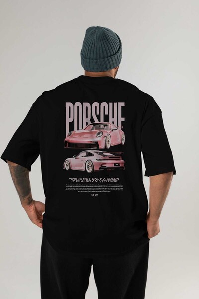 Ankhises Porche Pink Pig Black Oversize tričko Crew Neck pro muže a ženy