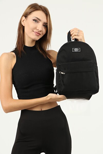 SHAKA Μαύρο U21 με φερμουάρ 2 τμημάτων μπροστινή τσέπη Λεπτομερές ύφασμα από καμβά Unisex σακίδιο πλάτης L: 32 cm Π: 24 cm Π: 11 C