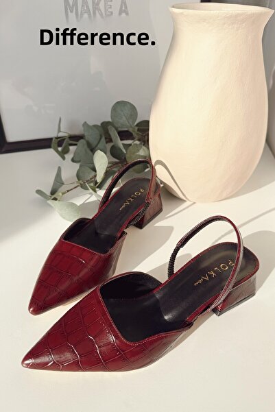 POLKA STORE Blush Crocodile Matte Leather Pointed Toe Short Block Heeled Women's Shoes