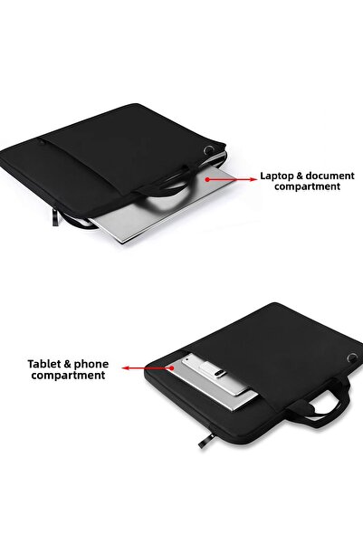 D'VERS Husă neagră unisex pentru Macbook - Geantă de mână și de umăr pentru laptop, compatibilă cu notebook-uri de 13-14-15,6-16,1-16,9 inchi