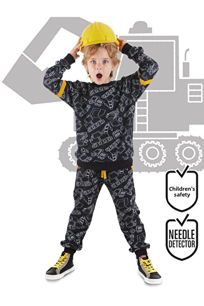Denokids Boy's Black Tracksuit Set - Cars