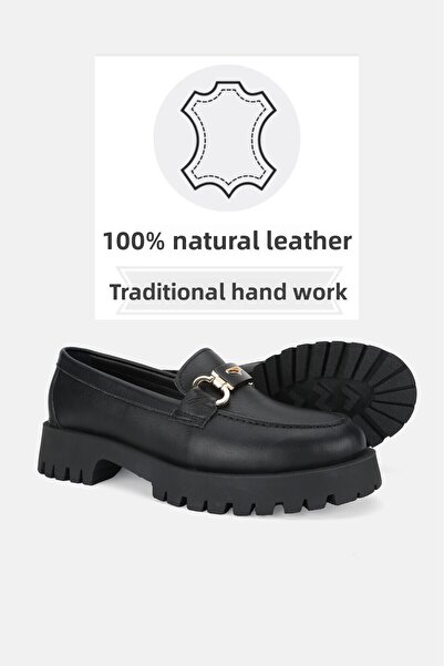 TUNAELLİ Черни кожени мокасини - естествена кожа, с катарама, размер 36-41