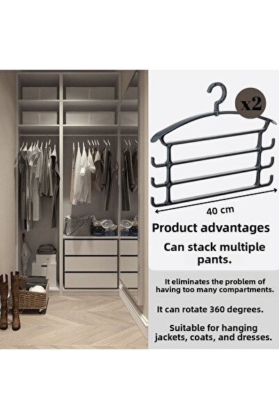 PONÇİK STORE 2PCS 3 Compartment Trouser Hanger, Jacket Hanger 360 Degree Rota...