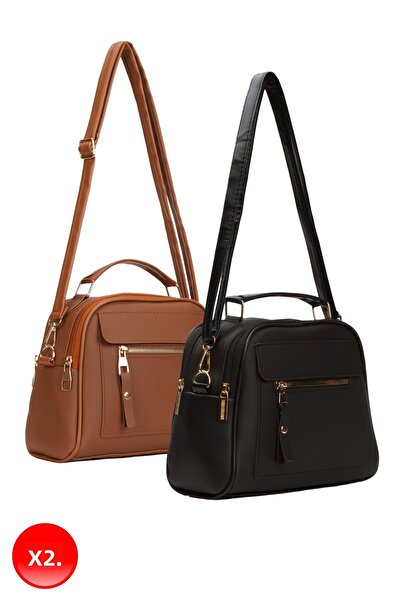 Adelina Bags Дамска ежедневна чанта през рамо в кафяво и черно, 2 части