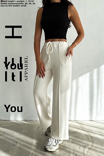 SHEESH APPAREL Μαλακή υφή Ecru Wide Leg Modal Grassed Palazzo Παντελόνι Φούτερ