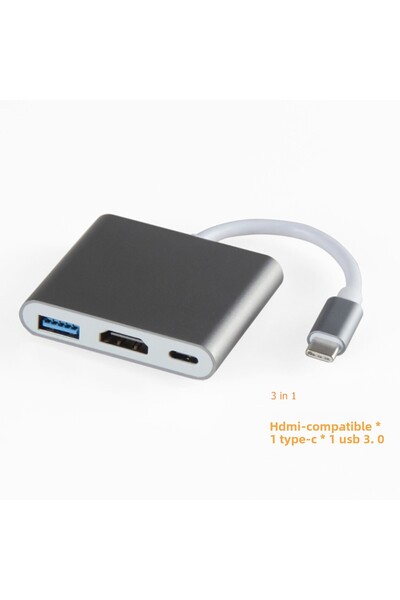 Choice موزع USB-C رمادي 3 في 1 إلى قاعدة شحن USB 3.0 Type C PD متوافقة مع HDM...