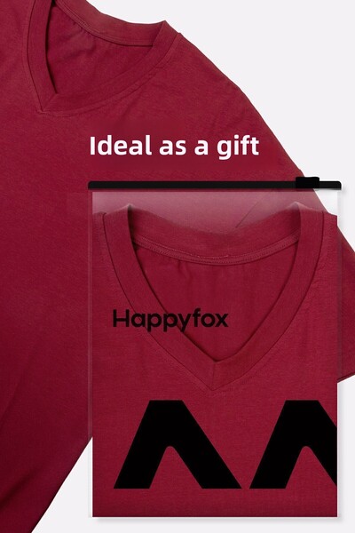 Happy Fox V-Neck Unprinted Oversize Women's T-shirt - Cotton and Lycra, Basic Claret Red