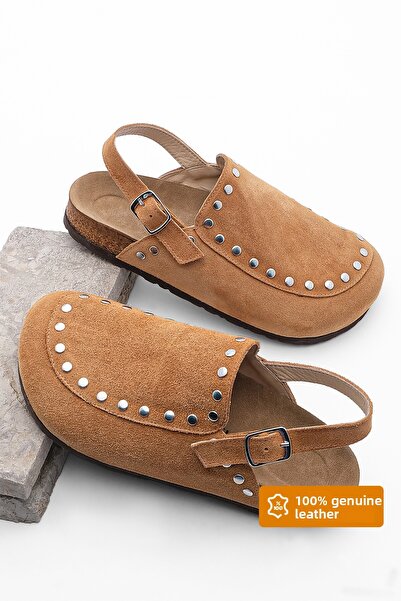 Marjin Dámská pravá kůže Eva Podešev Přední uzavřená Čepy Sabo Daily Sandály Bolve Tan